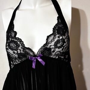 Fantasy black sheer night dress size 1X/2X  halter open back